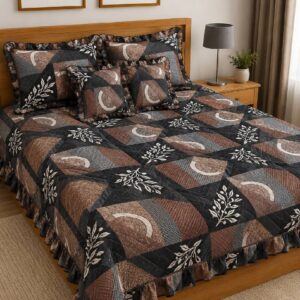 CLASSIC BLACK GEOMATRIC FLORAL GLACE COTTON BEDSHEET SET