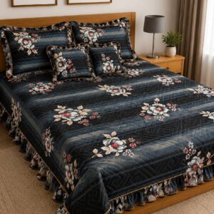 ROYAL BLUE FLORAL GLACE COTTON BEDSHEET SET