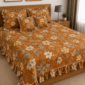 GOLDEN MUSTARD FLORAL GLACE COTTON BEDSHEET SET