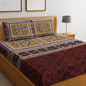 ROYAL MAROON & MUSTARD ETHNIC PRINT BEDSHEET