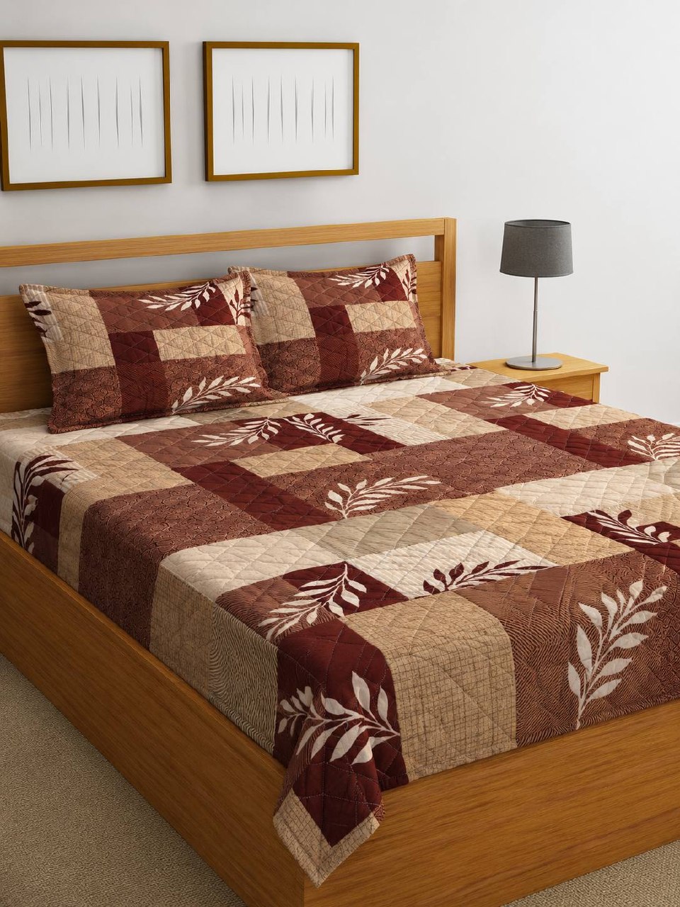PREMIUM BROWN & BEIGE FLORAL PATCHWORK BEDSHEET