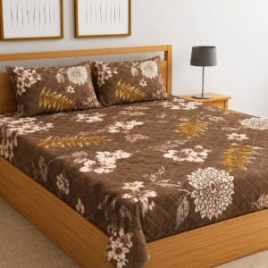 ROYAL BROWN FLORAL PRINT GLACE COTTON BEDSHEET