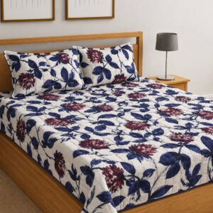 ROYAL BLUE FLORAL GLACE COTTON BEDSHEET